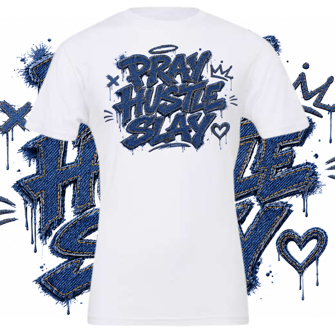Pray~Hustle~Slay (Denim) Shirt