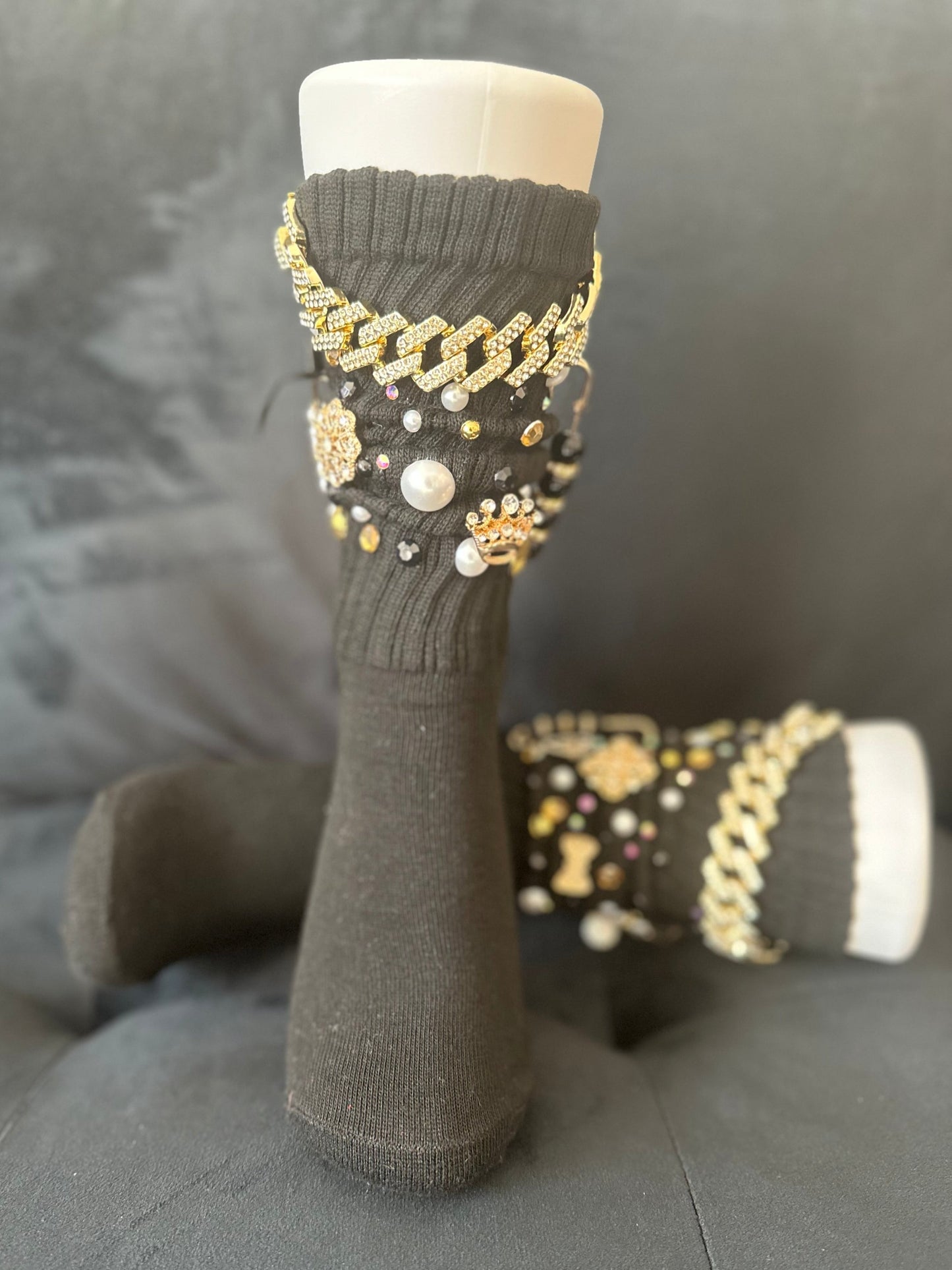 Charm Socks ~ Black w/Gold