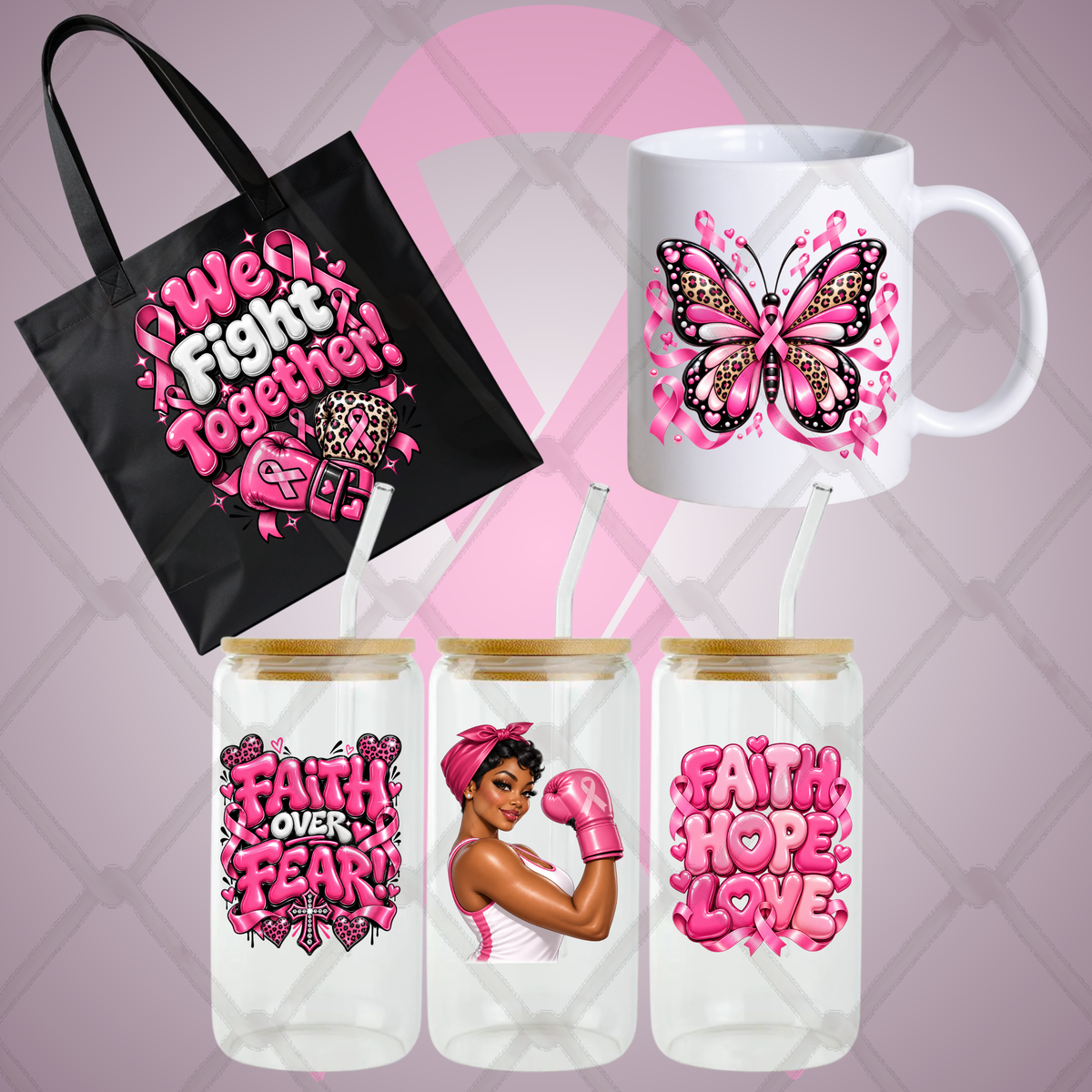 Breast Cancer Awareness | Pink Ribbon PNG 19 Bundle