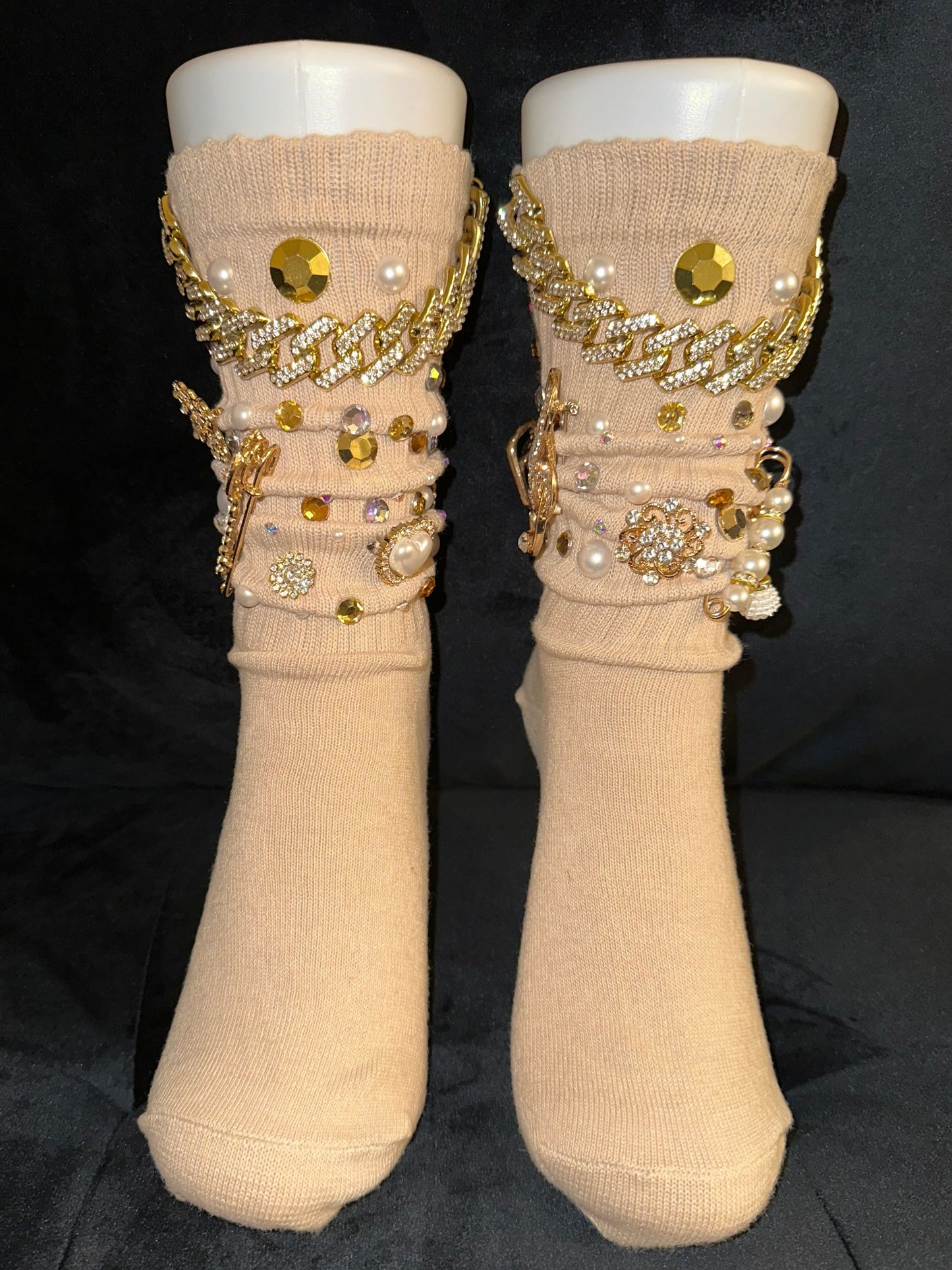 Charm Socks ~ Tan w/Gold